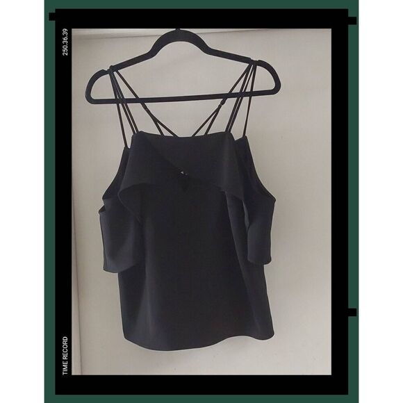 NWOT~Express Black Ruffle Accent Strappy Dress Top Sz Large - Picture 1 of 2
